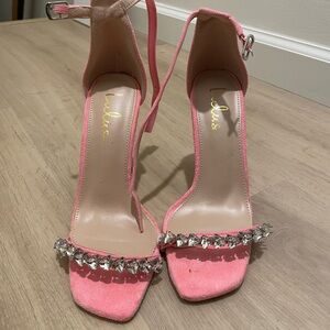 Lulu's Pink with diamond jewels Ankle Strap Heels